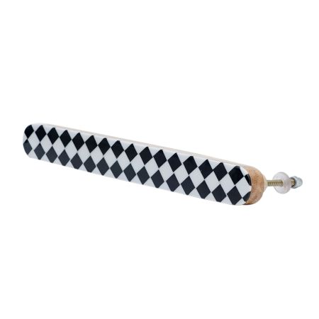 Black and White Checkerboard Resin and Wood Door Handle - 8.5 Inch